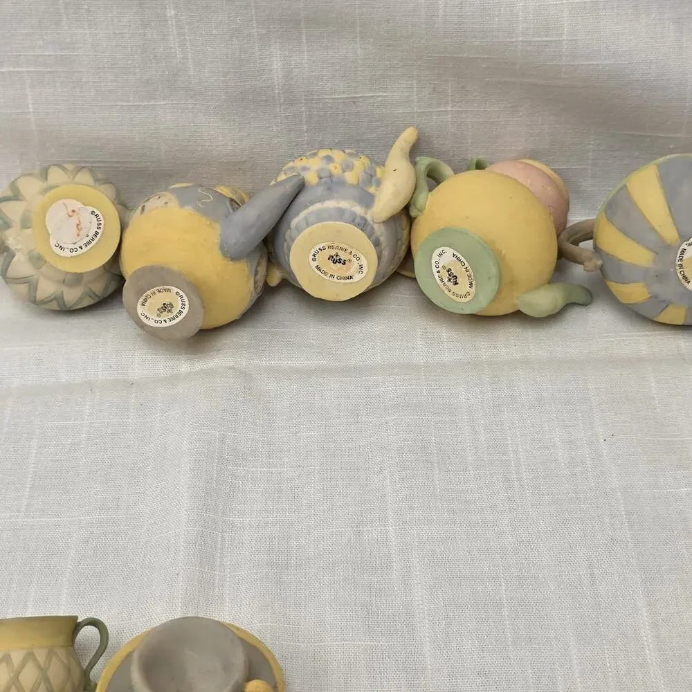 Russ Berrie Miniature Resin Teapot Tea Set Mixed Lot 8 Pc Dollhouse Fairy Garden